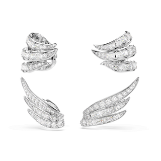 Vienna ear cuffs, Mixed cuts, Swan, White, Rhodium plated