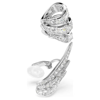 Vienna ear cuffs, Mixed cuts, Swan, White, Rhodium plated