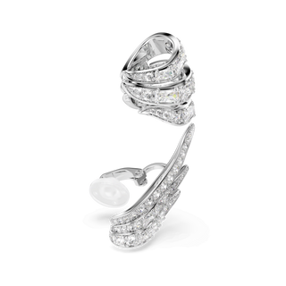Vienna ear cuffs, Mixed cuts, Swan, White, Rhodium plated