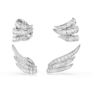 Vienna ear cuffs, Mixed cuts, Swan, White, Rhodium plated