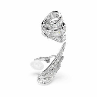Vienna ear cuffs, Mixed cuts, Swan, White, Rhodium plated