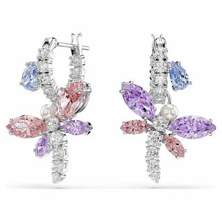 Ariana Grande x Swarovski drop earrings, Mixed cuts, Dragonfly, Multicolored, Rhodium plated