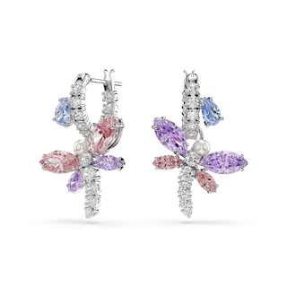 Ariana Grande x Swarovski drop earrings, Mixed cuts, Dragonfly, Multicolored, Rhodium plated