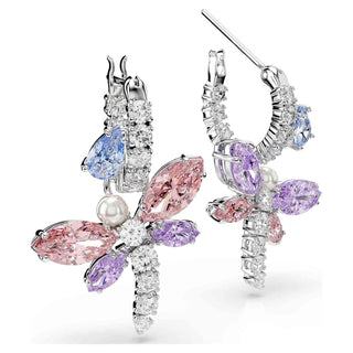Ariana Grande x Swarovski drop earrings, Mixed cuts, Dragonfly, Multicolored, Rhodium plated