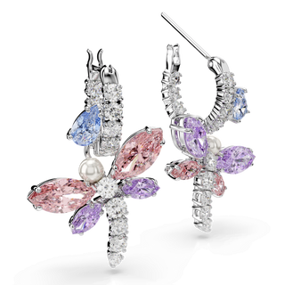 Ariana Grande x Swarovski drop earrings, Mixed cuts, Dragonfly, Multicolored, Rhodium plated