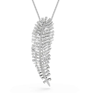 Vienna pendant and brooch, Mixed cuts, Feather, White, Rhodium plated