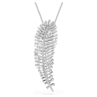 Vienna pendant and brooch, Mixed cuts, Feather, White, Rhodium plated