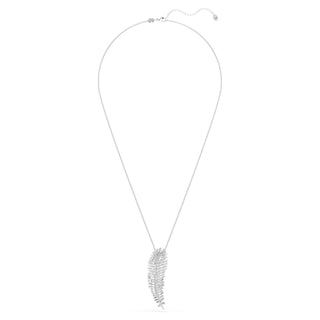 Vienna pendant and brooch, Mixed cuts, Feather, White, Rhodium plated