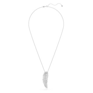 Vienna pendant and brooch, Mixed cuts, Feather, White, Rhodium plated