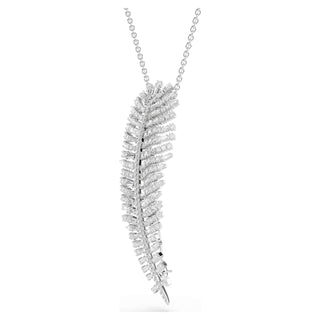 Vienna pendant and brooch, Mixed cuts, Feather, White, Rhodium plated