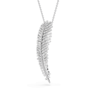 Vienna pendant and brooch, Mixed cuts, Feather, White, Rhodium plated