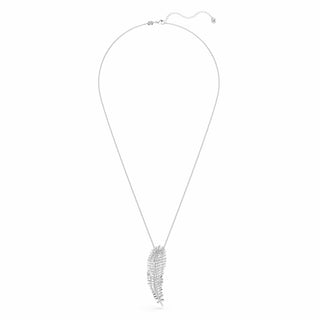 Vienna pendant and brooch, Mixed cuts, Feather, White, Rhodium plated