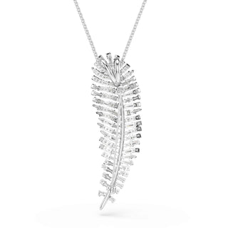 Vienna pendant and brooch, Mixed cuts, Feather, White, Rhodium plated