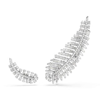 Vienna earrings, Mixed cuts, Feather, White, Rhodium plated
