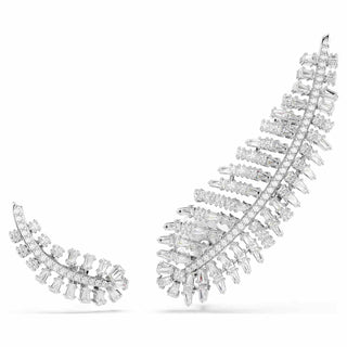 Vienna earrings, Mixed cuts, Feather, White, Rhodium plated