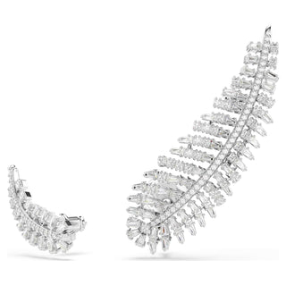 Vienna earrings, Mixed cuts, Feather, White, Rhodium plated