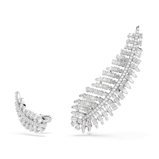 Vienna earrings, Mixed cuts, Feather, White, Rhodium plated