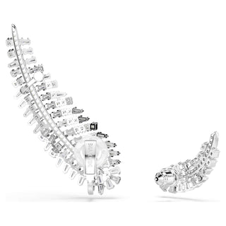 Vienna earrings, Mixed cuts, Feather, White, Rhodium plated