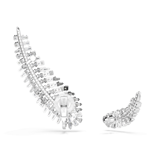 Vienna earrings, Mixed cuts, Feather, White, Rhodium plated