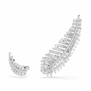 Vienna earrings, Mixed cuts, Feather, White, Rhodium plated