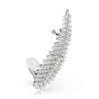 Vienna earrings, Mixed cuts, Feather, White, Rhodium plated
