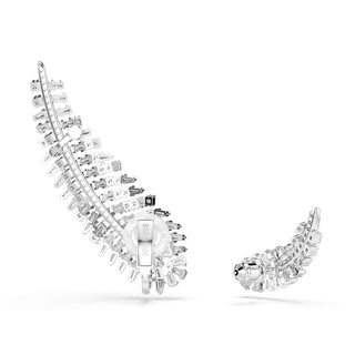 Vienna earrings, Mixed cuts, Feather, White, Rhodium plated