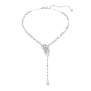 Vienna Y necklace, Mixed cuts, Feather, White, Rhodium plated