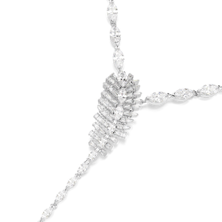 Vienna Y necklace, Mixed cuts, Feather, White, Rhodium plated