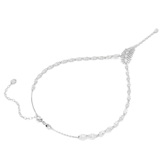 Vienna Y necklace, Mixed cuts, Feather, White, Rhodium plated