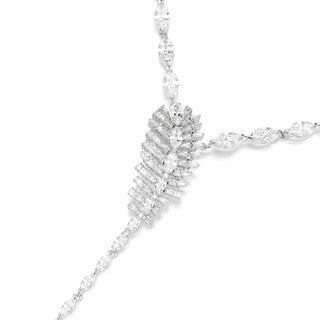 Vienna Y necklace, Mixed cuts, Feather, White, Rhodium plated