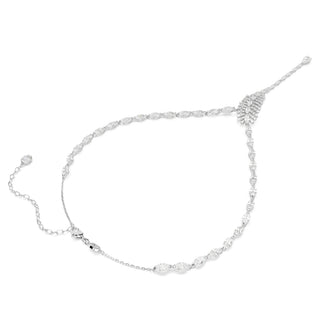Vienna Y necklace, Mixed cuts, Feather, White, Rhodium plated