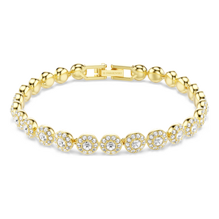 Una Angelic bracelet, Round cut, White, Gold-tone plated