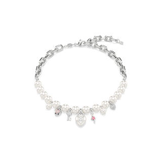 Idyllia necklace, Crystal pearl, Mixed cuts, White, Rhodium plated