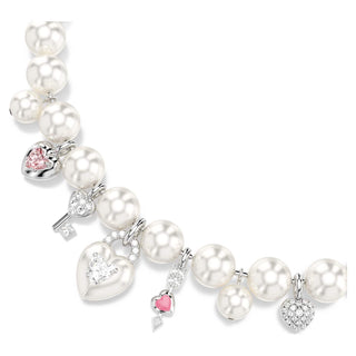 Idyllia necklace, Crystal pearl, Mixed cuts, White, Rhodium plated