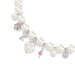 Idyllia necklace, Crystal pearl, Mixed cuts, White, Rhodium plated