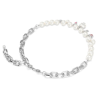 Idyllia necklace, Crystal pearl, Mixed cuts, White, Rhodium plated