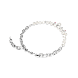 Idyllia necklace, Crystal pearl, Mixed cuts, White, Rhodium plated