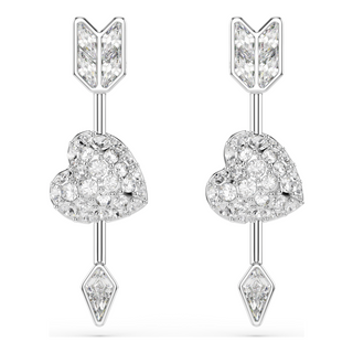 Idyllia drop earrings, Mixed cuts, Heart with arrow, White, Rhodium plated