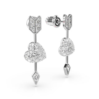 Idyllia drop earrings, Mixed cuts, Heart with arrow, White, Rhodium plated