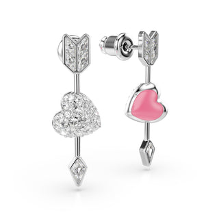Idyllia drop earrings, Mixed cuts, Heart with arrow, White, Rhodium plated