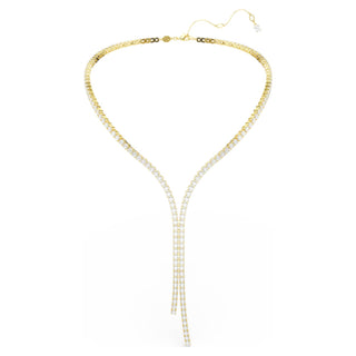 Matrix Y necklace, Round cut, White, 18K gold finish