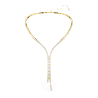 Matrix Y necklace, Round cut, White, 18K gold finish