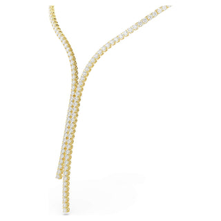 Matrix Y necklace, Round cut, White, 18K gold finish