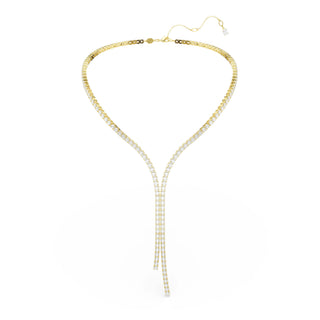 Matrix Y necklace, Round cut, White, 18K gold finish