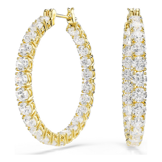 Matrix hoop earrings, Round cut, White, Gold-tone plated