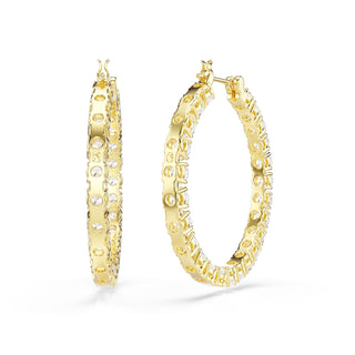 Matrix hoop earrings, Round cut, White, Gold-tone plated
