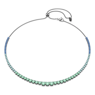 Matrix Tennis necklace, Gradient of round cuts, Multicolored, Ruthenium plated