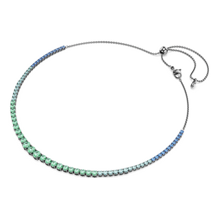Matrix Tennis necklace, Gradient of round cuts, Multicolored, Ruthenium plated