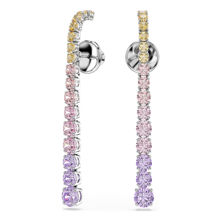Matrix drop earrings, Gradient of round cuts, Multicolored, Rhodium plated