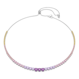 Matrix Tennis necklace, Gradient of round cuts, Multicolored, Rhodium plated